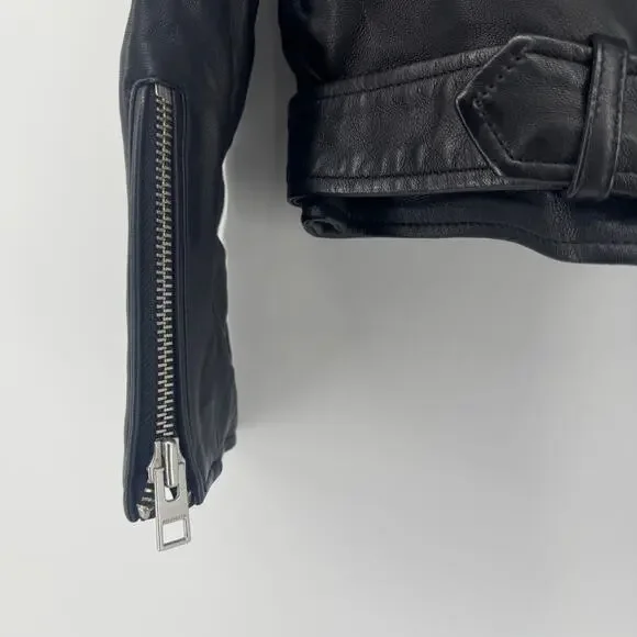 ALLSAINTS Balfern Leather Biker Jacket Size 8 NWT $619 Sheep Moto Belted - Picture 6 of 9